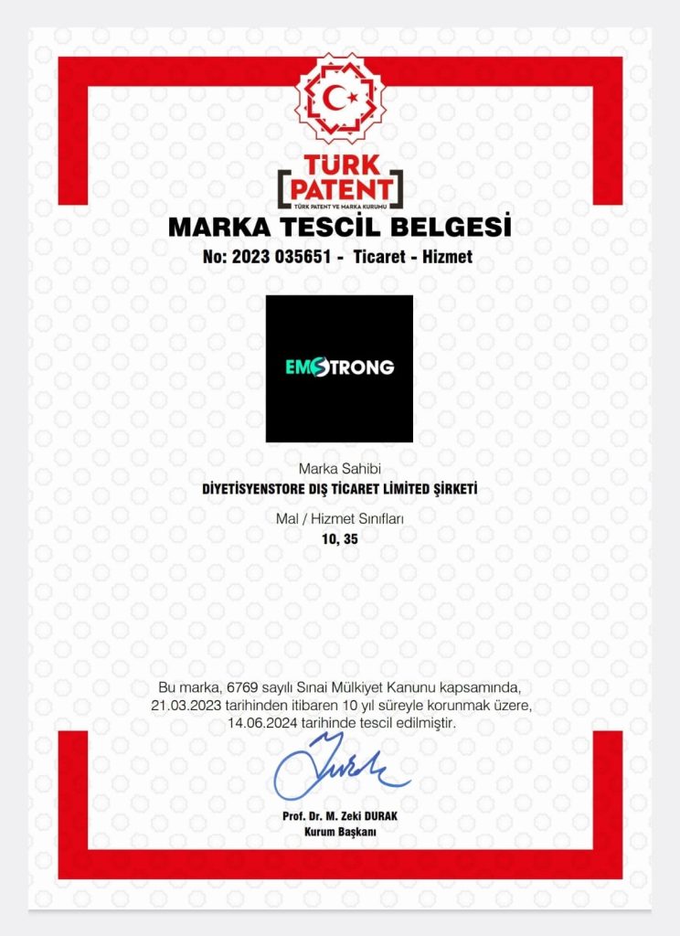 EMSTRONG cihazı, Türk Patent ve Marka Kurumu tarafından onaylandı.